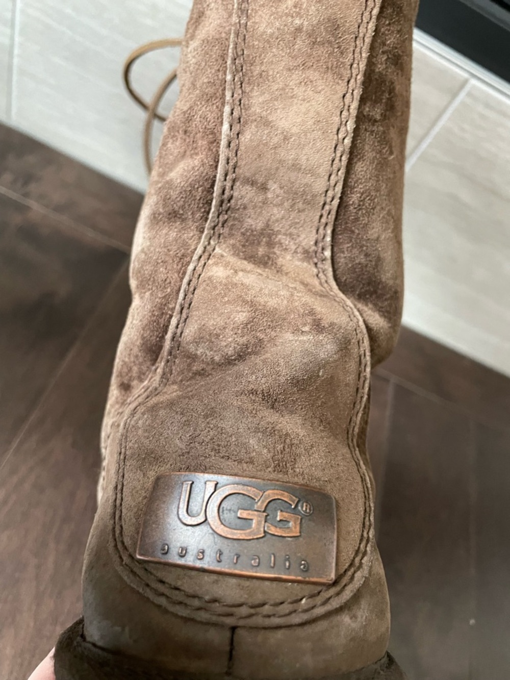 UGG Whitley Tall Brown Leather Suede Sheepskin Lined Boots Women’s Size 5 - Picture 12 of 13